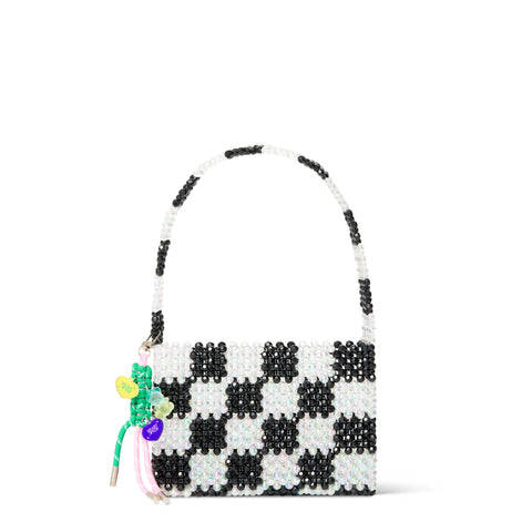 Rowan Hand-Beaded Shoulder Bag Black&White