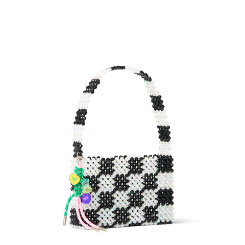 Rowan Hand-Beaded Shoulder Bag Black&White