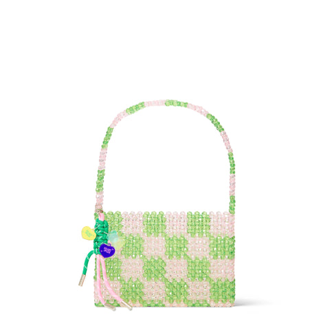 Rowan Hand-Beaded Shoulder Bag Green&Pink