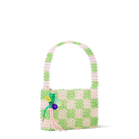 Rowan Hand-Beaded Shoulder Bag Green&Pink