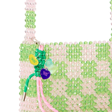 Rowan Hand-Beaded Shoulder Bag Green&Pink